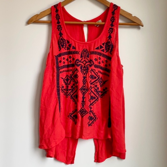 Ecote Boho XS Embroidered Open Back Tank Top - Picture 3 of 11